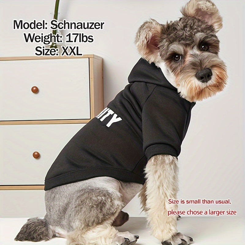 Security Letter Graphic Dog Hoodies, Pet Hooded Sweatshirt For Small Dogs Winter Warm Clothes