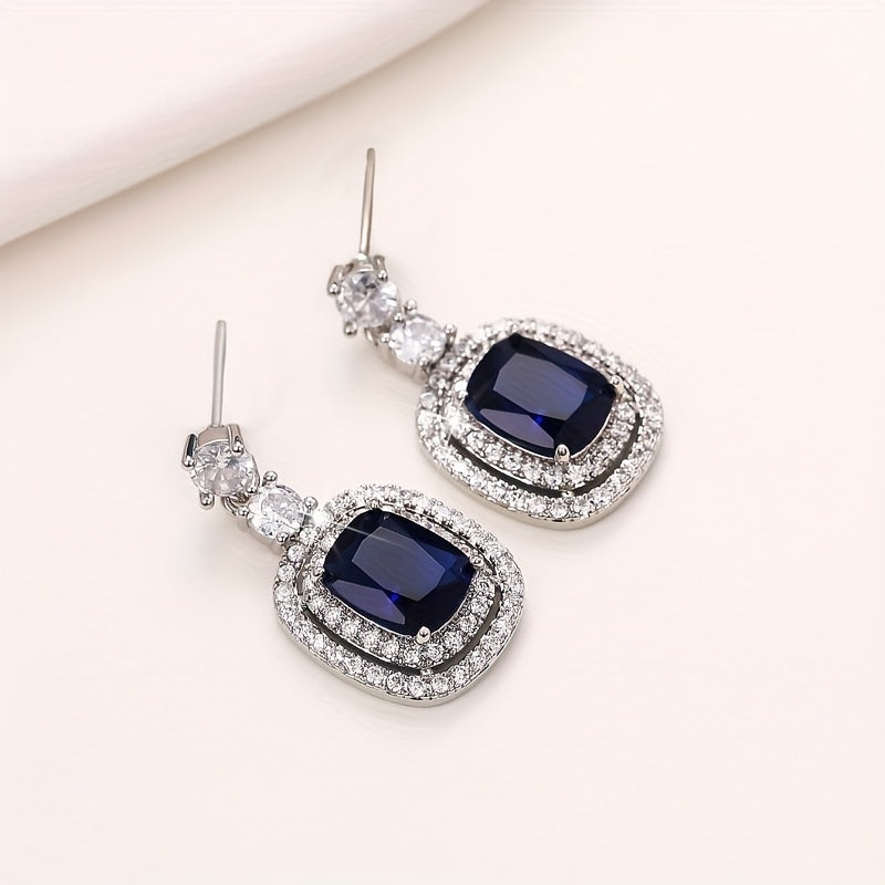 Gorgeous 925 Silver Plated Oval Cut Sapphire Drop Earrings Micro Paved Crystal Side Stone Women's Earrings Party Jewelry