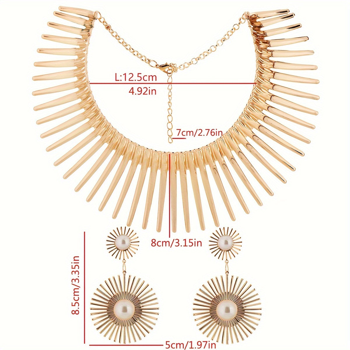 Fashionable And Exaggerated Blooming Sun Collar Necklace Drop Earring Set Women's Alloy Jewelry Accessories For Birthday, Festival, Party Engagement And Wedding Jewelry Gifts