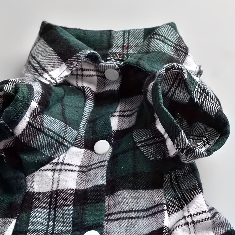 Plaid Dog Shirt - All Seasons Puppy T-Shirt With Two-Legged Design