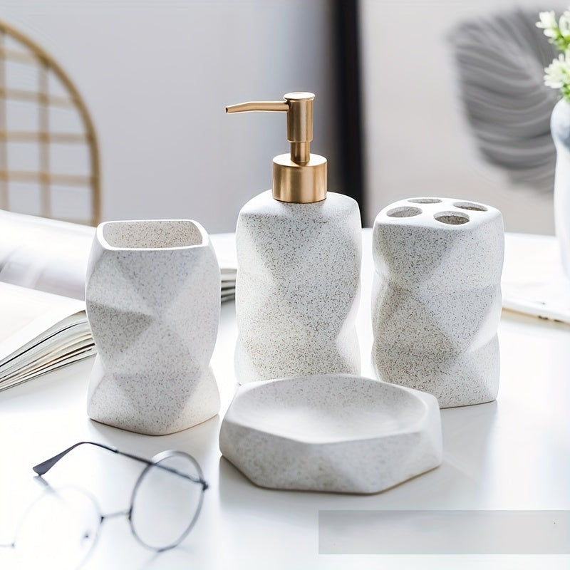 4pcs Nordic Ceramic Bathroom Set - Includes Lotion Dispensing Bottle, Mouthwash Cup, Soap Dish, and Toothpaste Holder - Perfect Gift for Bathroom Lovers