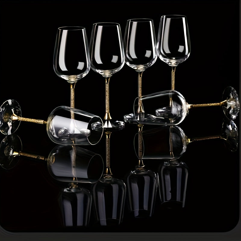 2pcs, Wine Glasseas With Golden Rhinestone Decor Stems, Premium Champagne Glasses, Couple Goblets, For Whisky, Cocktail Drinkware, Wedding Gifts, With Gift Box