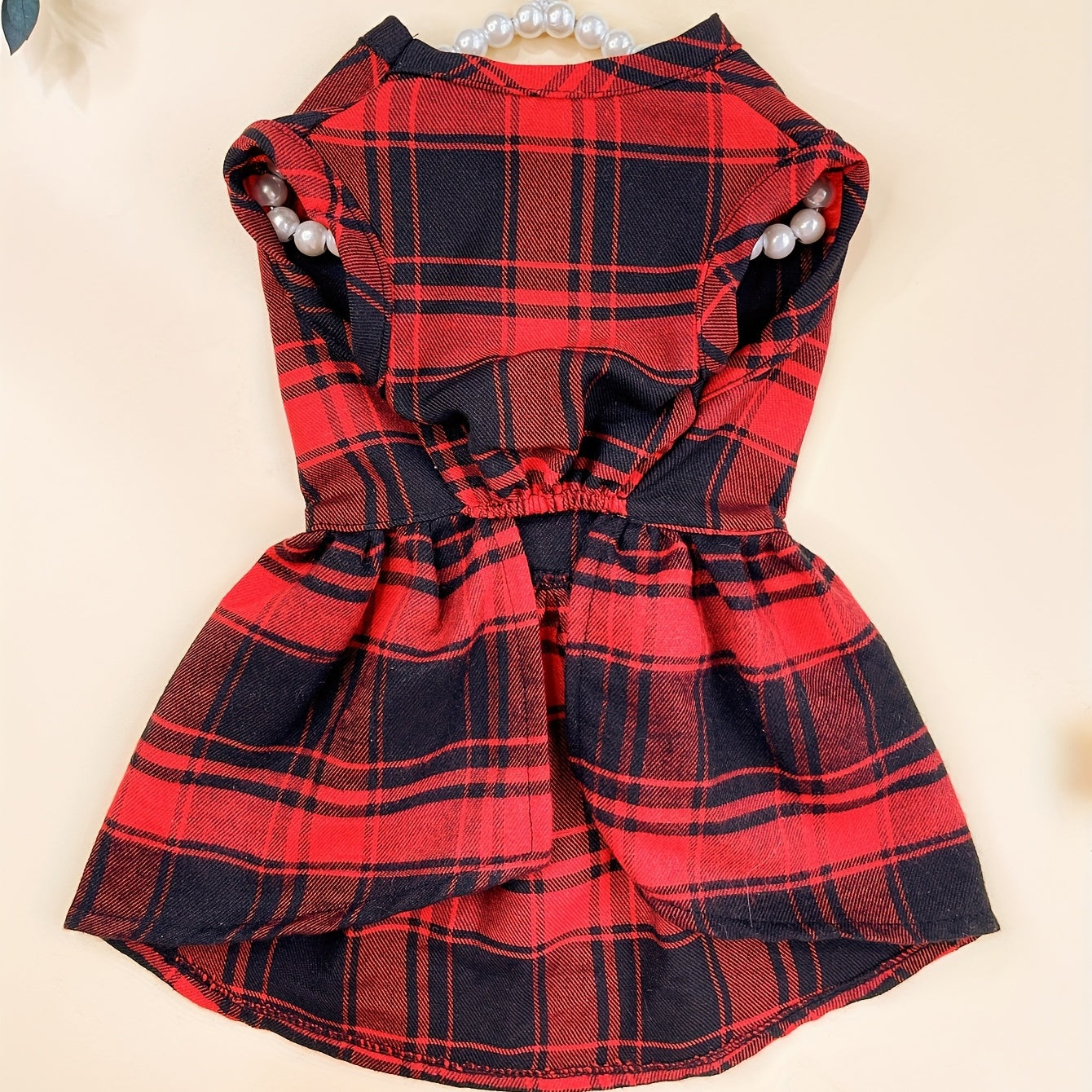 1pc Pet Red Plaid Dog Dress With Black Bowknot Decor Puppy And Cat Skirt Campus Style Pet Clothes