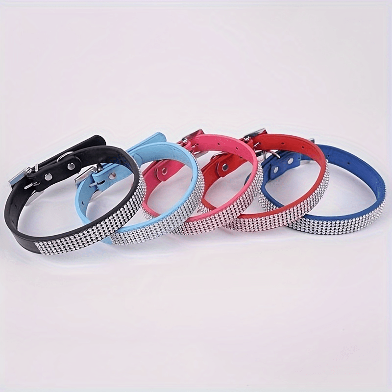 Adjustable Leather Collar With Rhinestone Bling For Cute Cats And Puppies