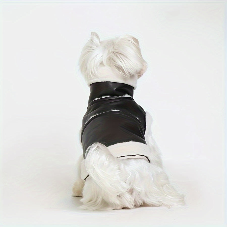 Dog Winter Fleece Leather Vest, Pet Motorcycle Cool Zipper Coat, Dog Jacket Clothes For Cold Weather