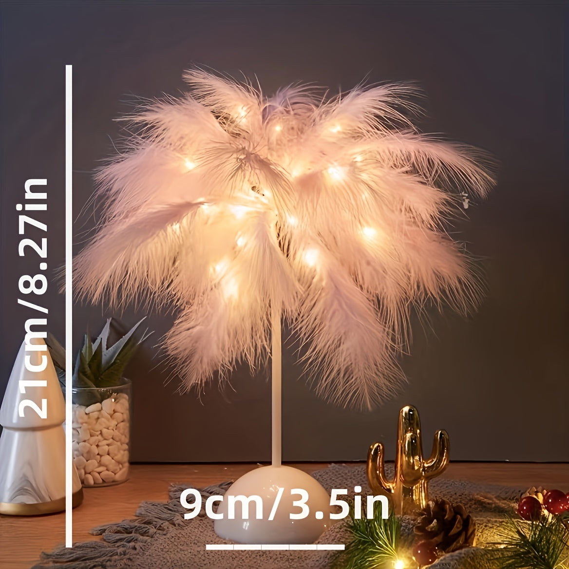 1pc Bedroom Table Indoor Decorative Lights, Romantic Lights, Feather Lights  Pink White (Battery Not Included)