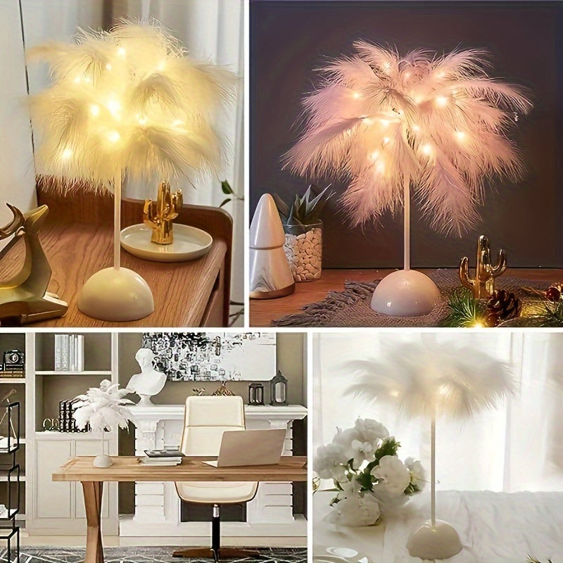 1pc Bedroom Table Indoor Decorative Lights, Romantic Lights, Feather Lights  Pink White (Battery Not Included)