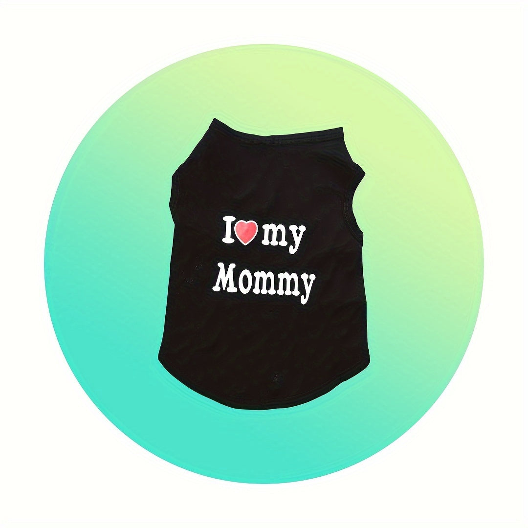 Small Dog Clothes, Soft Puppy Shirt, Cute Summer Dog Vest With "I Love Mom" Pattern, Dog T-Shirts Set, Hearts Graphic Sleeveless Pet Clothing