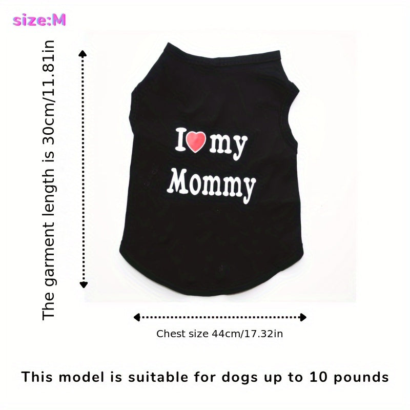 Small Dog Clothes, Soft Puppy Shirt, Cute Summer Dog Vest With "I Love Mom" Pattern, Dog T-Shirts Set, Hearts Graphic Sleeveless Pet Clothing