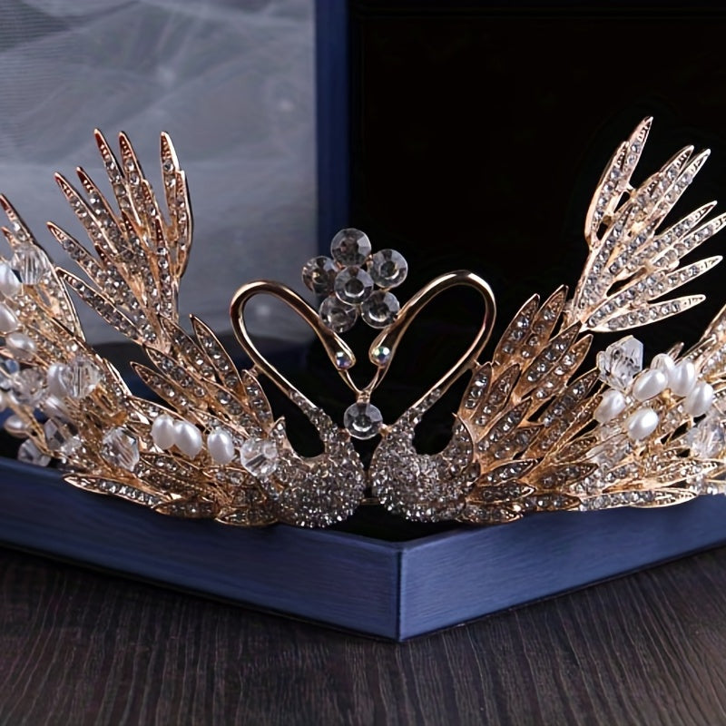 Gorgeous Baroque Queen Peacock Swan Crown KC Gold Bridal Headpiece - Perfect for Weddings, Birthdays & Stage Performances!