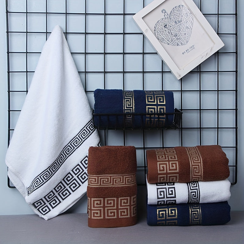 3pcs Geometric Jacquard Pattern Towel Set, Household Cotton Towel, Soft Hand Towel Bath Towel, Absorbent Towels For Bathroom, 1 Bath Towel & 2 Hand Towel, Bathroom Supplies