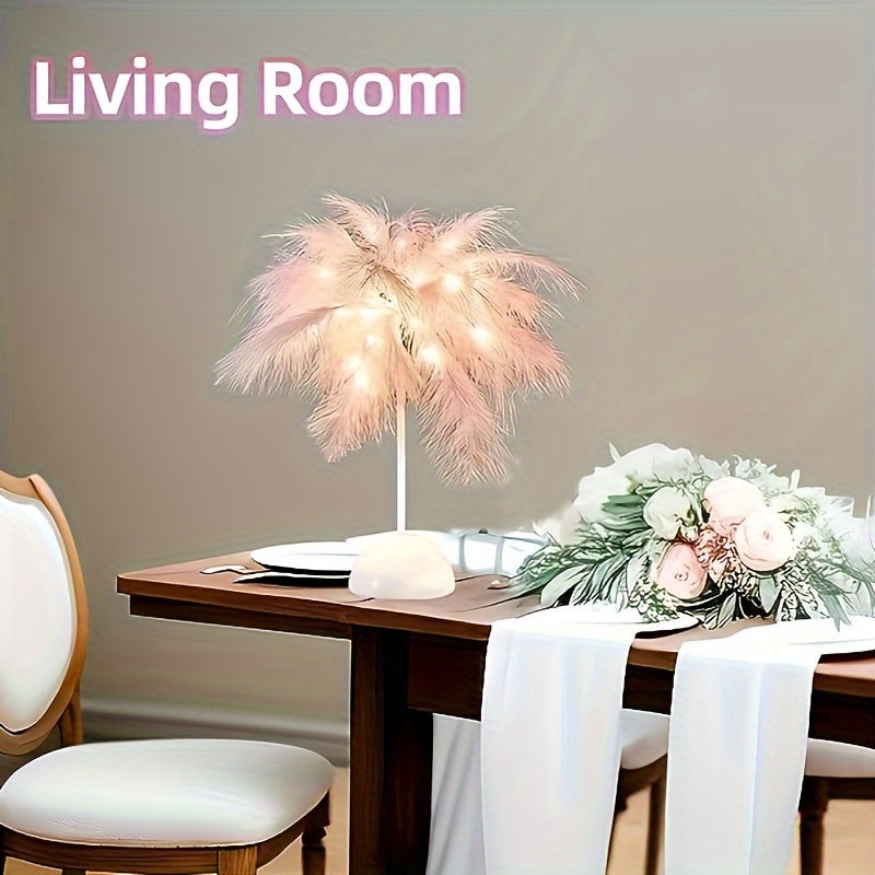 1pc Bedroom Table Indoor Decorative Lights, Romantic Lights, Feather Lights  Pink White (Battery Not Included)