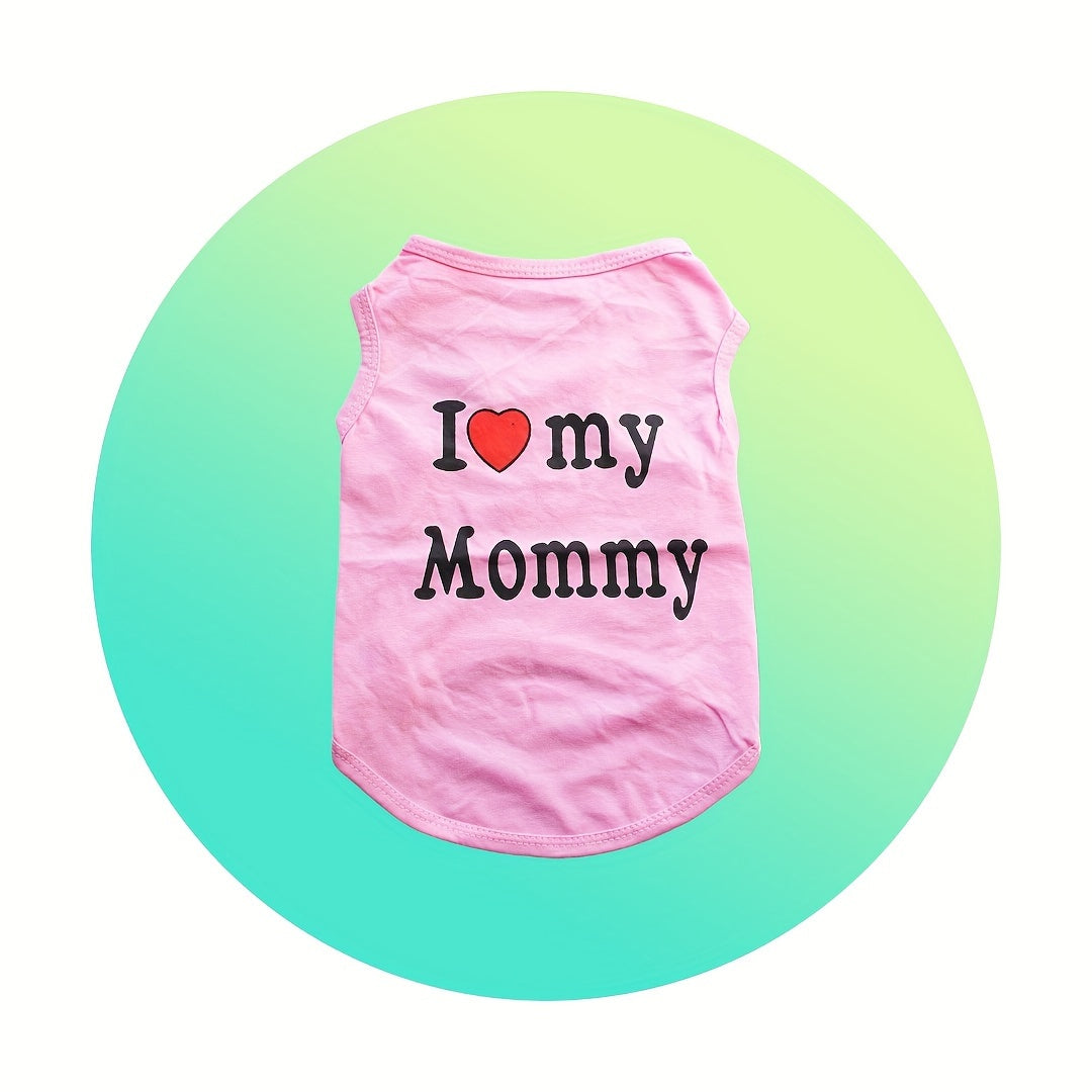 Small Dog Clothes, Soft Puppy Shirt, Cute Summer Dog Vest With "I Love Mom" Pattern, Dog T-Shirts Set, Hearts Graphic Sleeveless Pet Clothing