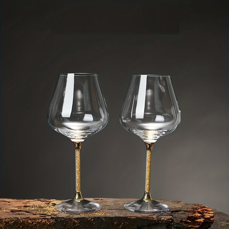 2pcs, Wine Glasseas With Golden Rhinestone Decor Stems, Premium Champagne Glasses, Couple Goblets, For Whisky, Cocktail Drinkware, Wedding Gifts, With Gift Box