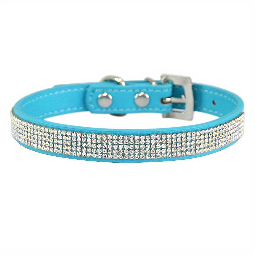 Adjustable Leather Collar With Rhinestone Bling For Cute Cats And Puppies