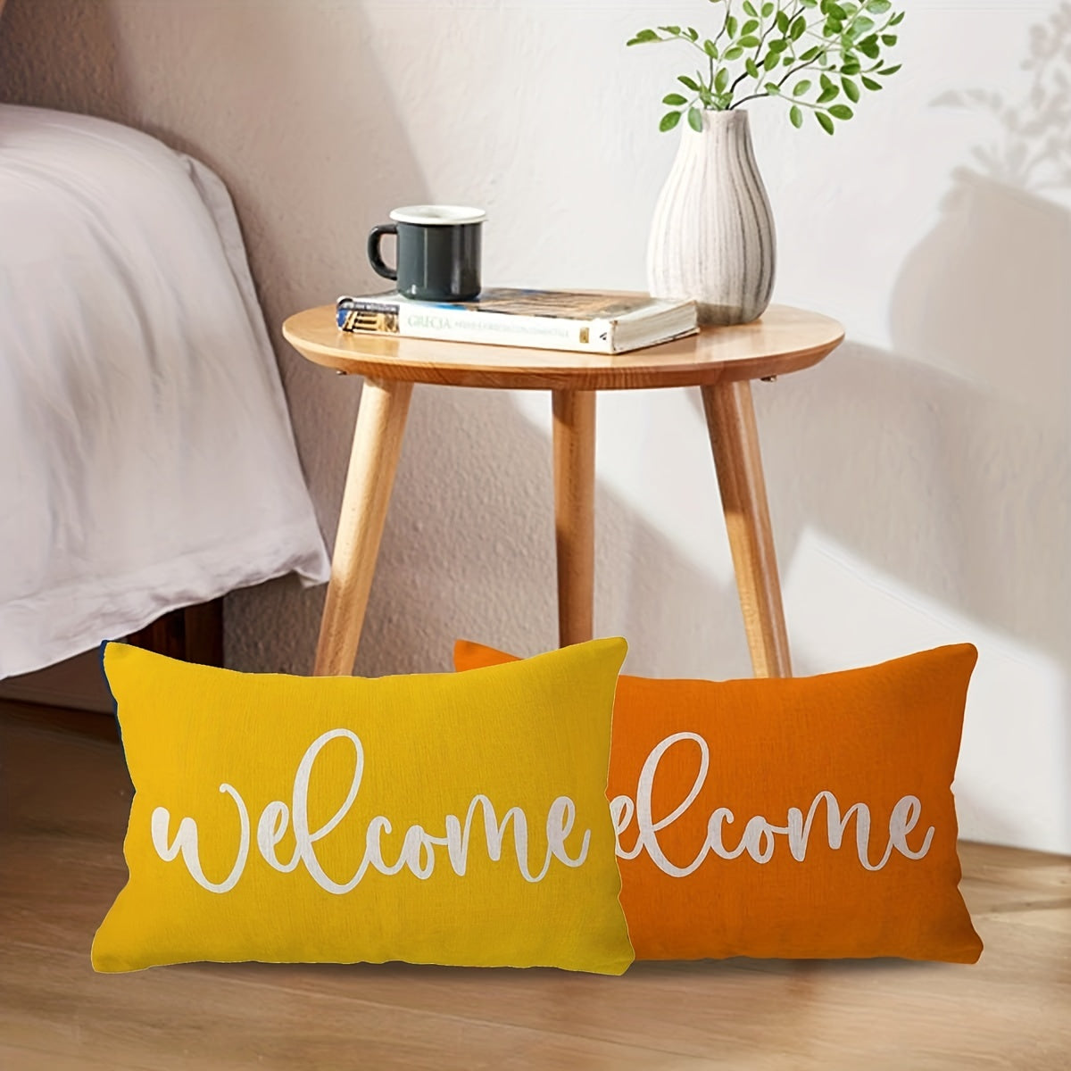 1pc Orange Yellow Printed Pillowcase, Farmhouse Waist Pillowcase, Spring And Summer Sofa Cushion, Linen Blended Bed Cover For Sofa, Home Decoration, No Pillow Core, 11.8 * 19.68 Inches