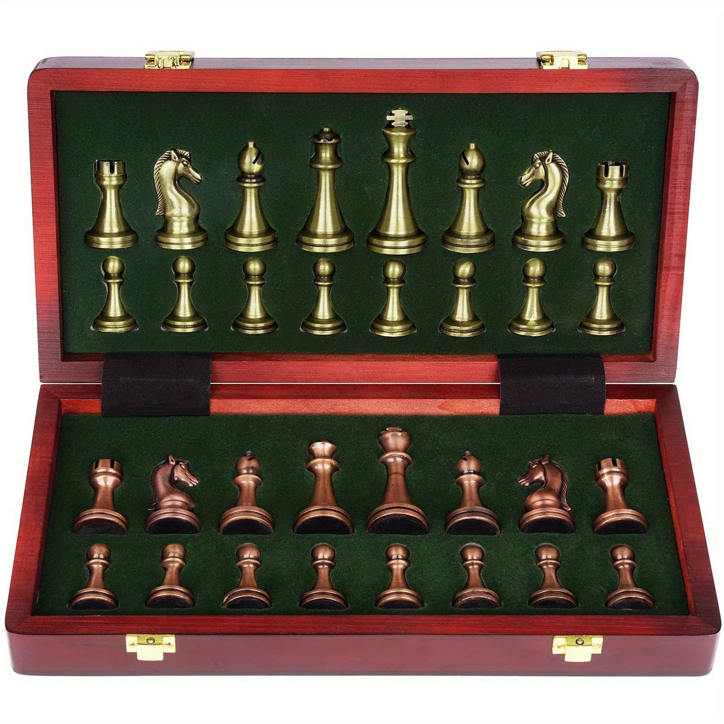 Premium International Chess Set - Solid Wood Foldable Box & Zinc Alloy Metal Weighted Pieces