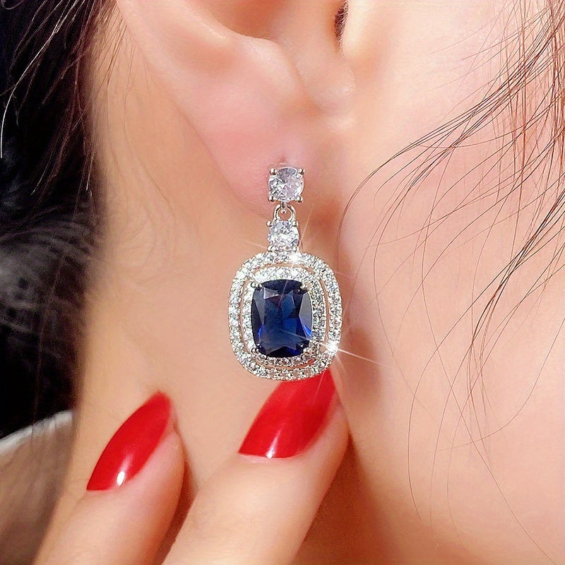 Gorgeous 925 Silver Plated Oval Cut Sapphire Drop Earrings Micro Paved Crystal Side Stone Women's Earrings Party Jewelry