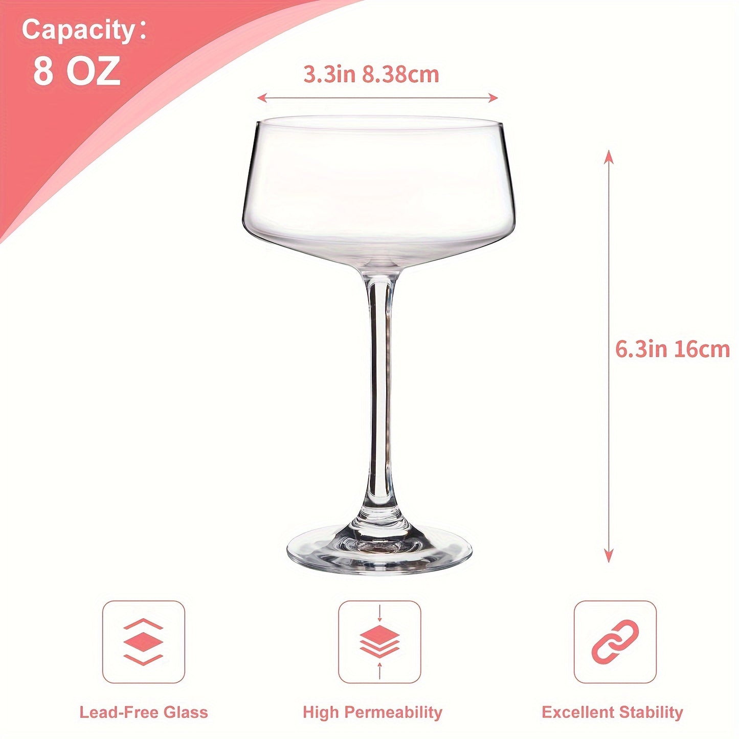 6/8pcs, Martini Glasses, 4oz/6oz/8oz Clear Wine Glass, Creative Cocktail Glasses