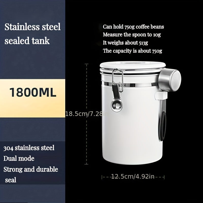 1 set 1.5L/1.8L Stainless Steel Airtight Coffee Container with Spoon - Perfect for Coffee Beans and Tea Storage - Keep Your Coffee Fresh and Delicious