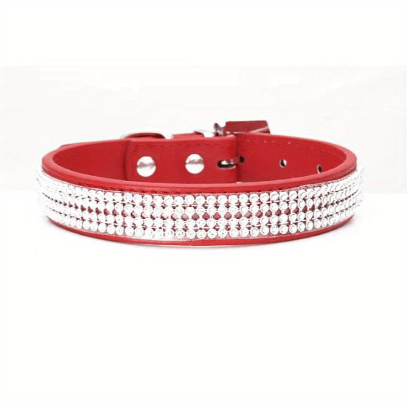 Adjustable Leather Collar With Rhinestone Bling For Cute Cats And Puppies