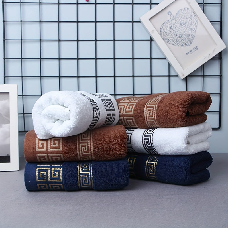 3pcs Geometric Jacquard Pattern Towel Set, Household Cotton Towel, Soft Hand Towel Bath Towel, Absorbent Towels For Bathroom, 1 Bath Towel & 2 Hand Towel, Bathroom Supplies