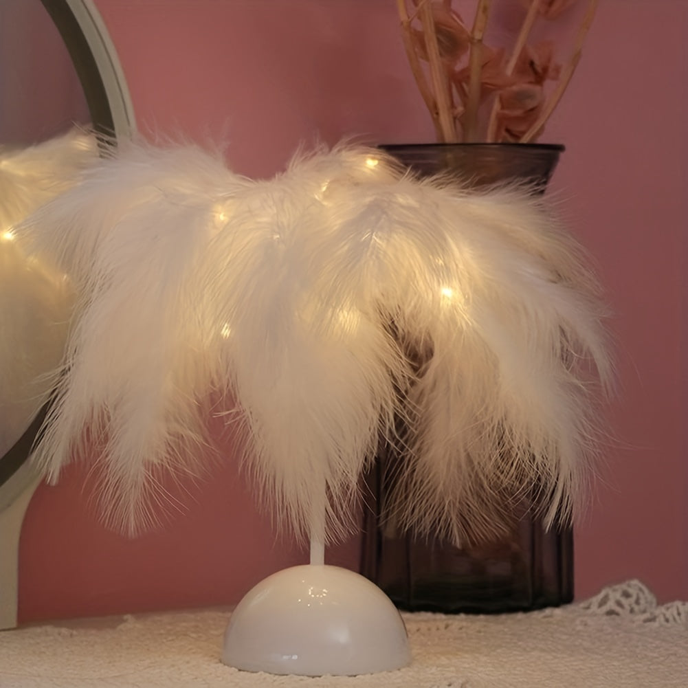 1pc Bedroom Table Indoor Decorative Lights, Romantic Lights, Feather Lights  Pink White (Battery Not Included)