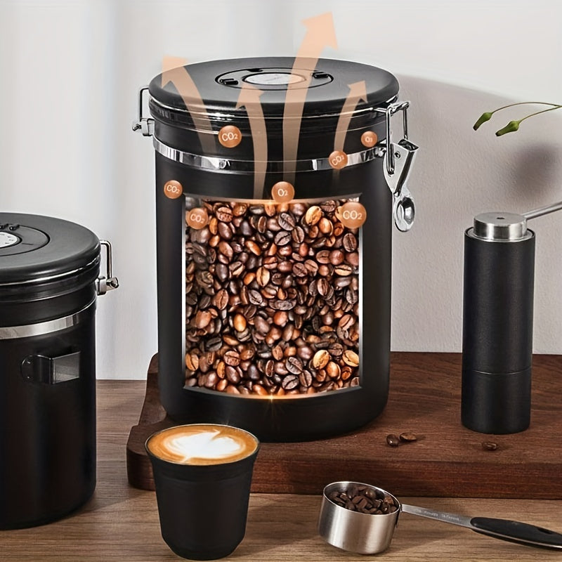 1 set 1.5L/1.8L Stainless Steel Airtight Coffee Container with Spoon - Perfect for Coffee Beans and Tea Storage - Keep Your Coffee Fresh and Delicious