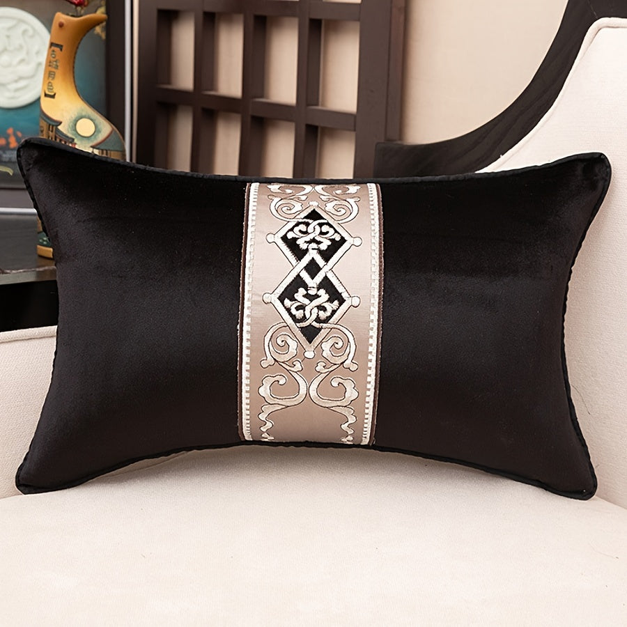 1pc Thickened Embroidered Velvet Throw Pillow Case, Light Luxury Splicing Decorative Sofa Cushion Cover