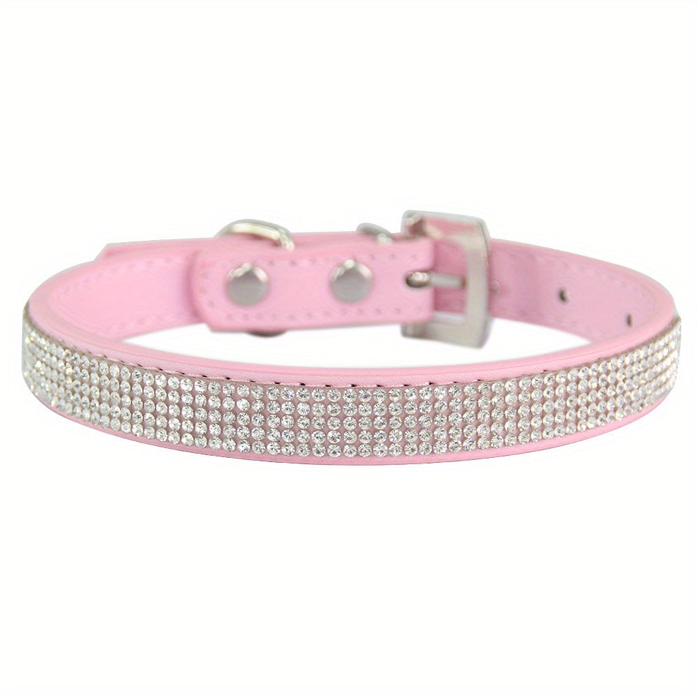 Adjustable Leather Collar With Rhinestone Bling For Cute Cats And Puppies