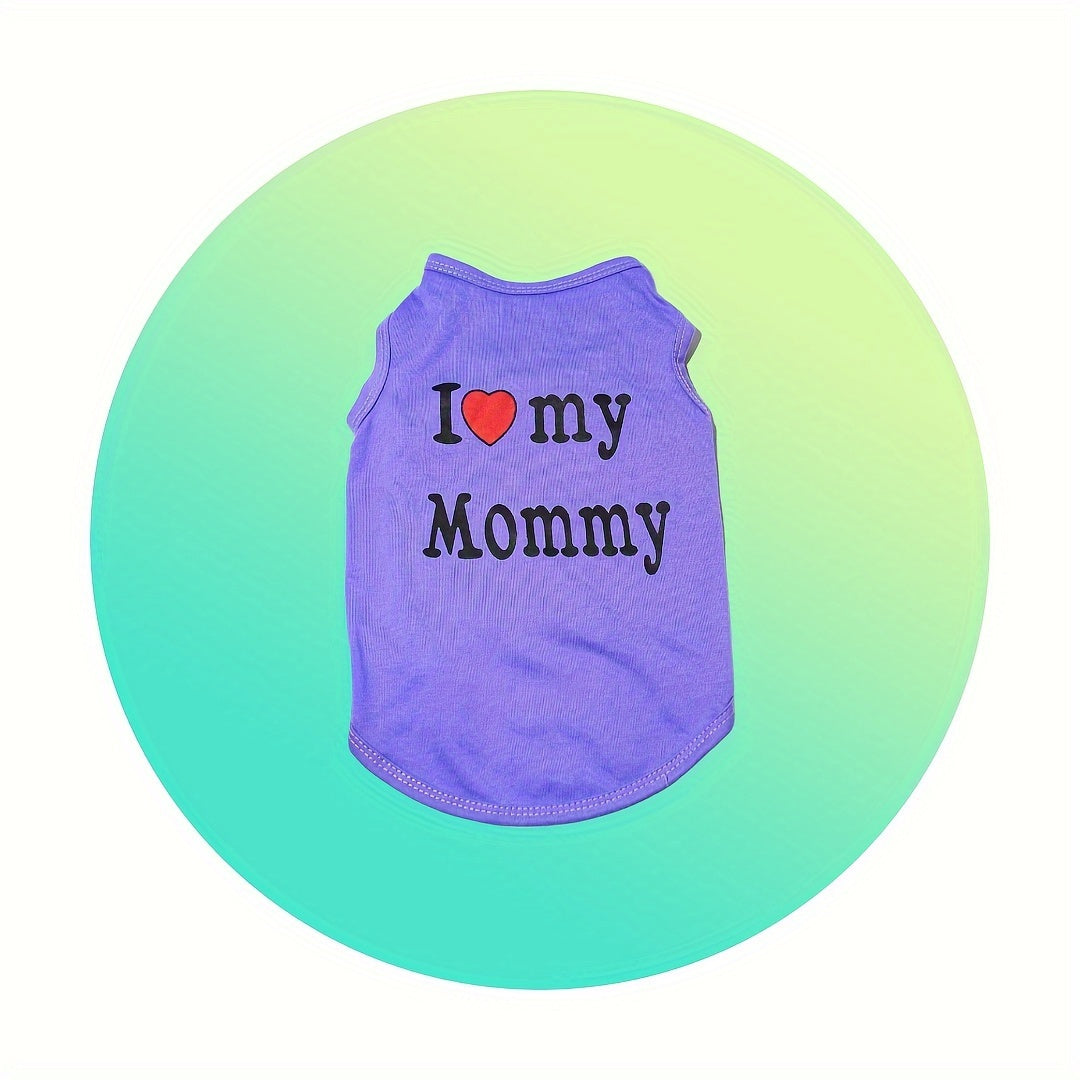 Small Dog Clothes, Soft Puppy Shirt, Cute Summer Dog Vest With "I Love Mom" Pattern, Dog T-Shirts Set, Hearts Graphic Sleeveless Pet Clothing