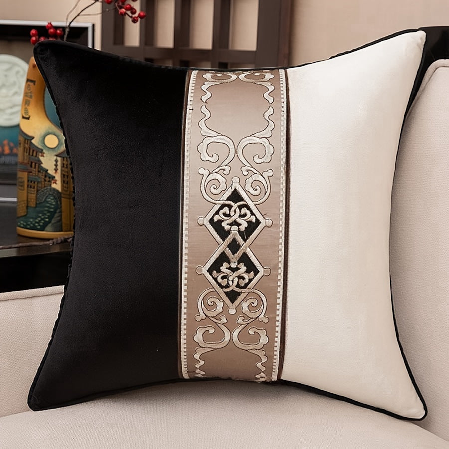 1pc Thickened Embroidered Velvet Throw Pillow Case, Light Luxury Splicing Decorative Sofa Cushion Cover