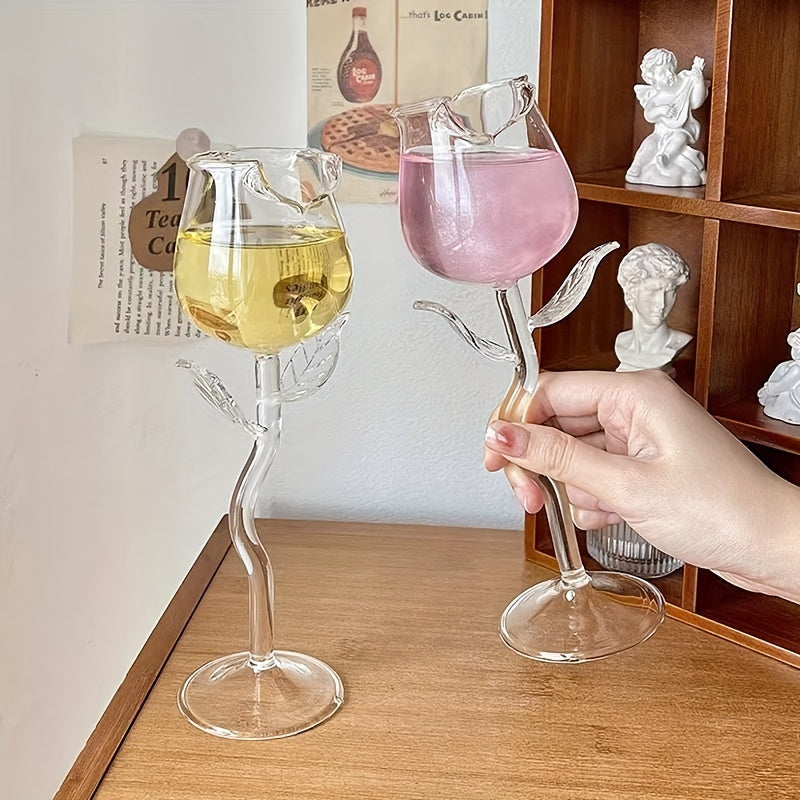 1pc, Unique And Elegant Rose Shaped Wine Glass, 150ml/5oz, Stemmed Wine Glass, Perfect For Red Wine, Cocktails, And More