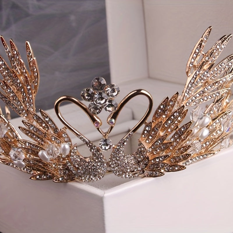 Gorgeous Baroque Queen Peacock Swan Crown KC Gold Bridal Headpiece - Perfect for Weddings, Birthdays & Stage Performances!