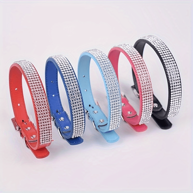 Adjustable Leather Collar With Rhinestone Bling For Cute Cats And Puppies