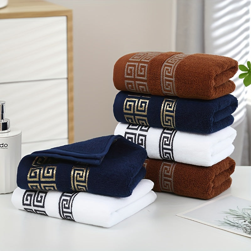 3pcs Geometric Jacquard Pattern Towel Set, Household Cotton Towel, Soft Hand Towel Bath Towel, Absorbent Towels For Bathroom, 1 Bath Towel & 2 Hand Towel, Bathroom Supplies