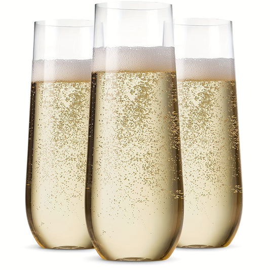 4pcs Unbreakable 9oz Stemless Champagne Flutes for Parties, Bars, Nightclubs, Weddings, and Showers - Clear Plastic Wine Glasses for Durability and Elegance