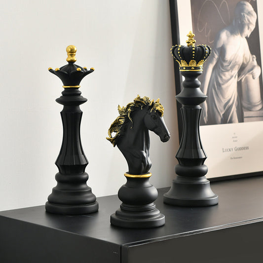 1pc Resin Chess Statue, Black And White Chess Pieces Window Display Ornament, Creative Home Decoration,room Decor,home Decor