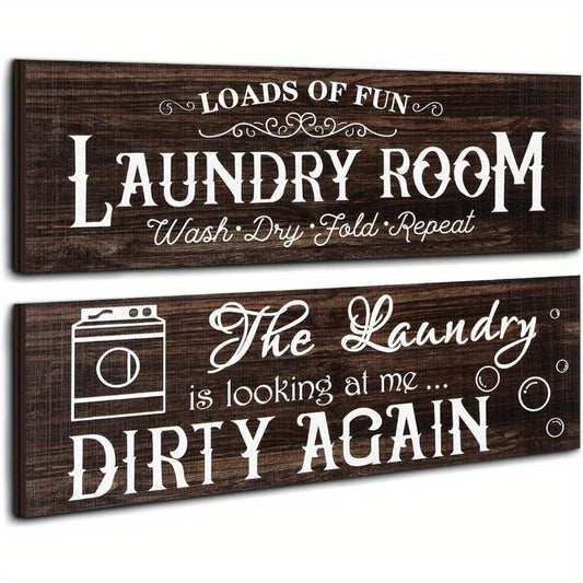 Wooden Logo Decoration, Rural Style Home Laundry Room Wall Decoration, Wooden Retro Farmhouse Bathroom Wall Logo, Retro Laundry Rules (including Tape)