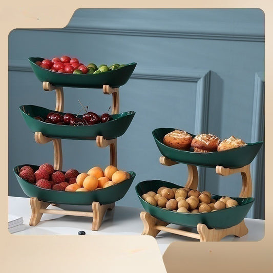 Fruit Plate Snack Plate European High-end Display Plate Modern Creative Living Room Household Multi-layer Bamboo Wood Rack Fruit Plate For Restaurant