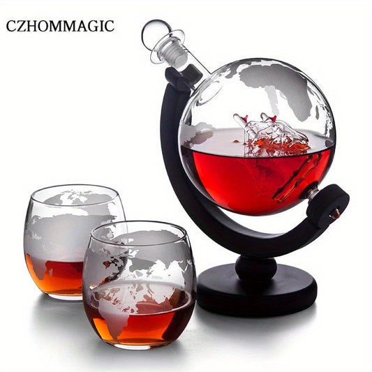 1pc/1 Set, Wine Decanter Set, Creative Globe Glass Whiskey Decanter With 2 Glass Cups, Pretty Glass Wine Bottle,Wine Dispenser, Drinkware Party Accessories For Liquor, Scotch