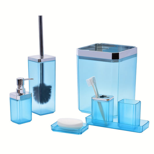 7pcs Simple Bathroom Accessory Set, Includes Garbage Can, Toilet Brush Holder, Vanity Tray, Lotion Dispenser, Soap Dish, Cup And Toothbrush Holder, Suitable For Bathroom Decor, Housewarming Gift Set, Bathroom Storage And Organization