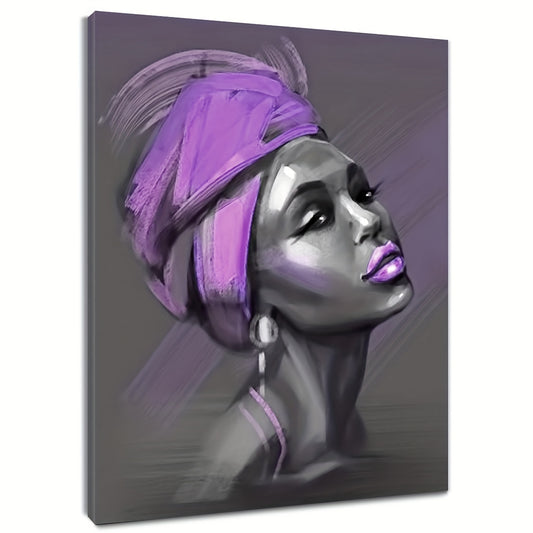 African American Women Canvas Wall Art, Beauty Black Woman Purple Hair Canvas Art, Abstract Minimalist Painting Wall Decor For Living Room Bedroom Bathroom Home Decor Unframed