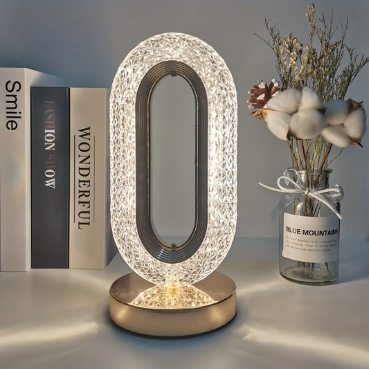 1pc 3 Colors LED Crystal Table Lamp, Dimmable Bedside Night Light, Rechargeable, Wireless, Creative Acrylic Bar Decoration, USB DC 5V  Adjustable Reading Office Beside Light