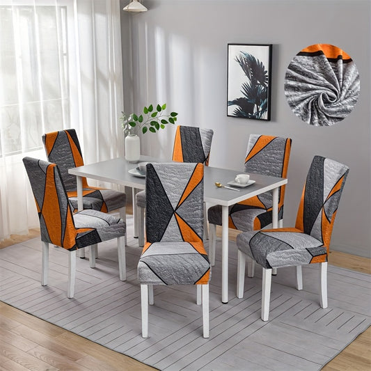 4/6pcs Integral Elastic Dining Chair Slipcovers Dustproof And Anti-slip Fashion Dining Chair Cover, Simple Geometric Printing Chair Protective Cover For Home Decor, Hotel, Restaurant And Banquet Living Room Decor