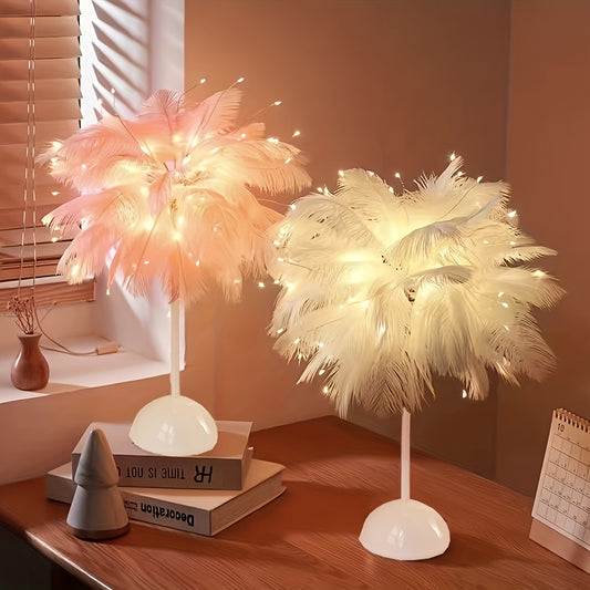 1pc Bedroom Table Indoor Decorative Lights, Romantic Lights, Feather Lights  Pink White (Battery Not Included)