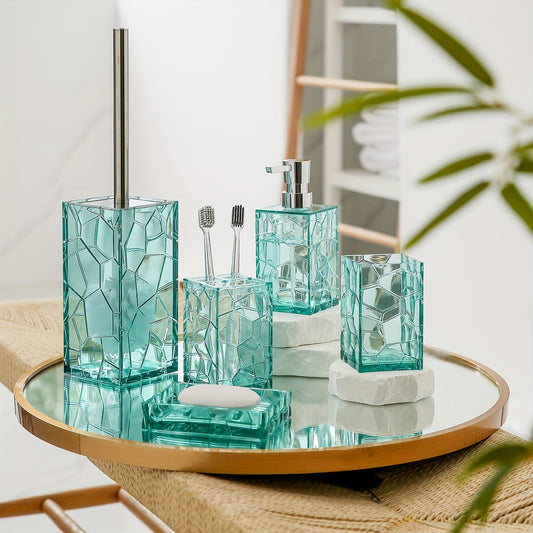 5pcs Acrylic Bathroom Accessories Set, Bathroom Vanity Accessory Set, Toothbrush Holder, Tumbler ,Soap Dispenser, Soap Dish, Toilet Brush Set, Elegant Bathroom Decor And Gift Set