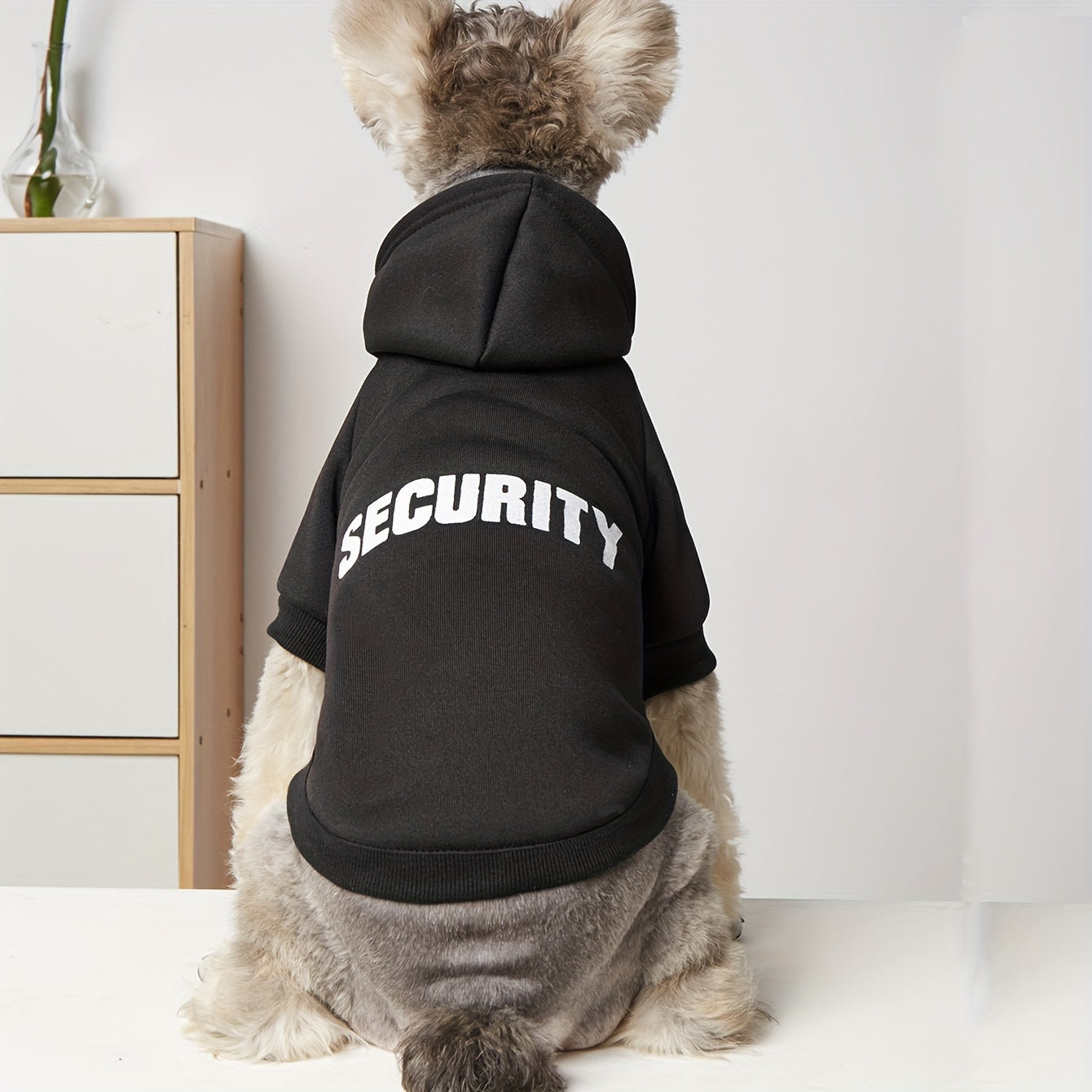 Security Letter Graphic Dog Hoodies, Pet Hooded Sweatshirt For Small Dogs Winter Warm Clothes