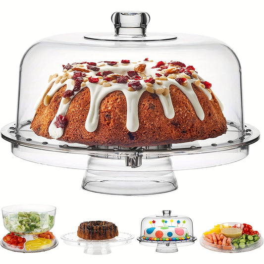 Acrylic Cake Stand With Dome Lid 12'', 6 In 1 Multipurpose Serving Plate And Cake Plate