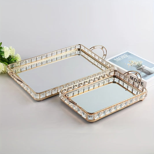 Luxury Glass Mirror Tray, Bathroom Sink Cosmetics Tray, Living Room Metal Tea Tray, Decorative Fruit Tray, Bedroom Storage Tray, Room Decor, Home Decor